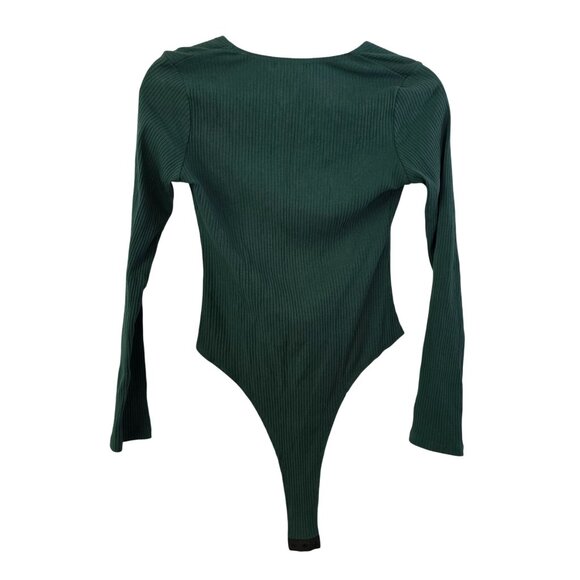 Makers Of Dreams Ribbed Long Sleeve Bodysuit Size L Hunter Green - Picture 2 of 10